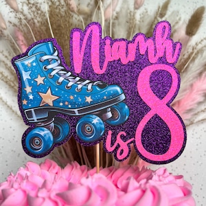 Roller Skate Personalised Custom Glitter Happy Birthday Cake Topper Party Decoration