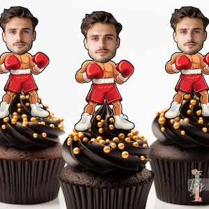 Personalised Photo Boxer Cupcake Toppers Birthday Party Decoration Custom Image
