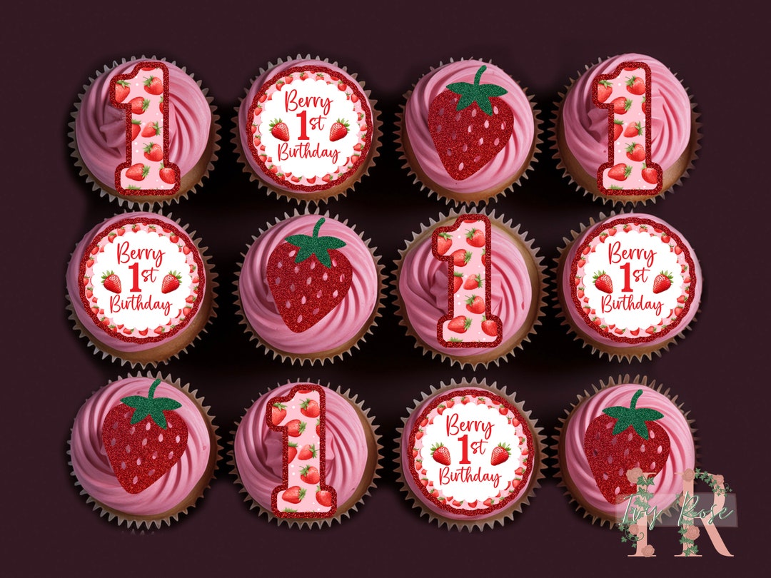 Berry First Birthday Cupcake Topper Set Party Decoration 1st - Etsy