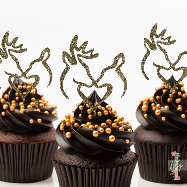 Buck and Doe Heart Glitter Cupcake Toppers Party Decoration Birthday Wedding