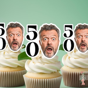 ANY AGE Photo Face Cupcake Toppers Birthday Party Decoration Custom Image