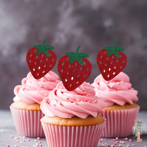 Strawberry Glitter Cupcake Toppers Party Decoration Birthday