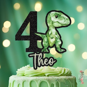 T-Rex Personalised Custom Glitter Happy Birthday Cake Topper Party Decoration