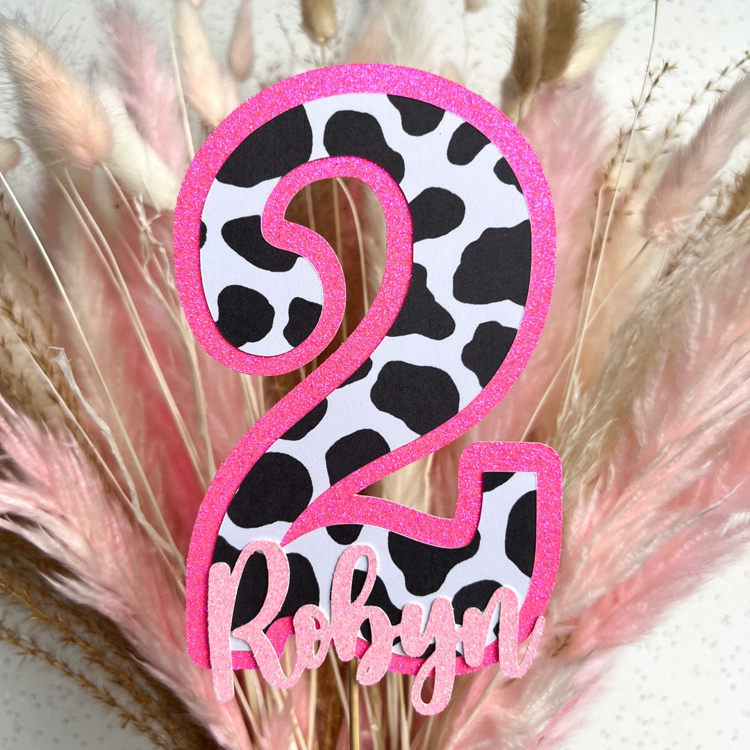 Cow Print Name Age Personalised Custom Glitter Happy Birthday Cake ...