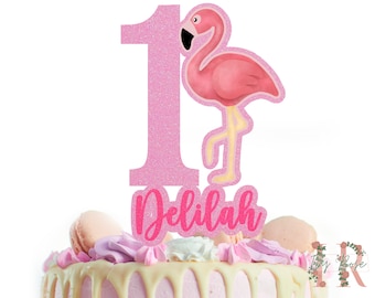 Flamingo Personnalisé Paillettes Joyeux Anniversaire Gâteau Topper Décoration De Fête