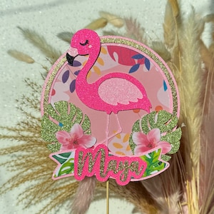 Flamingo Personalised Custom Glitter Birthday Cake Topper Party Decoration Tropical