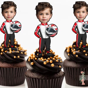Personalised Photo Racing Driver Cupcake Toppers Birthday Party Decoration Custom Image