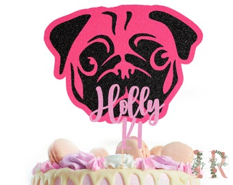 Pug personalizado Glitter Happy Birthday Cake Topper Party Decoration