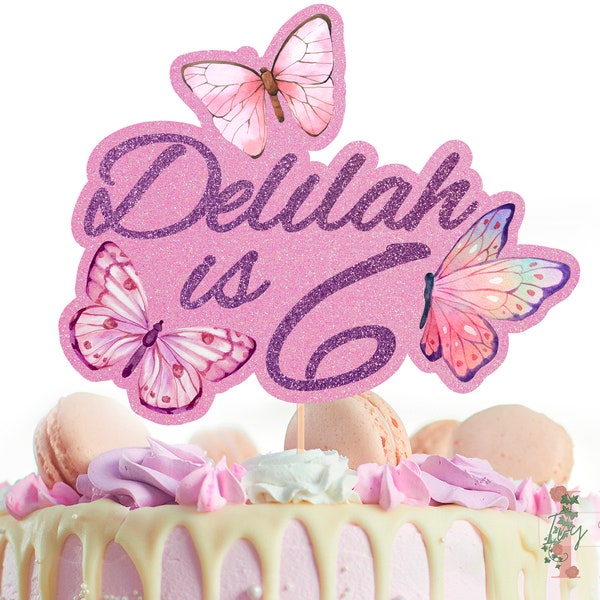 Schmetterling Personalisiert Glitzer Happy Birthday Cake Topper Party Dekoration