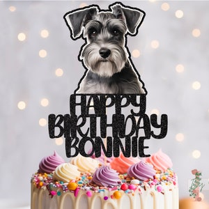 Schnauzer Personalised Custom Glitter Happy Birthday Cake Topper Party Decoration