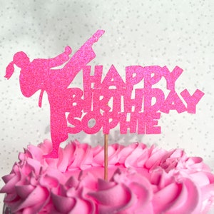 Girls Karate Personalised Custom Glitter Happy Birthday Cake Topper Party Decoration