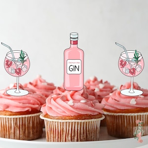 Pink Gin Cupcake Toppers Party Decoration Birthday