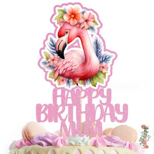 Flamingo Personalised Custom Glitter Happy Birthday Cake Topper Party Decoration Tropical