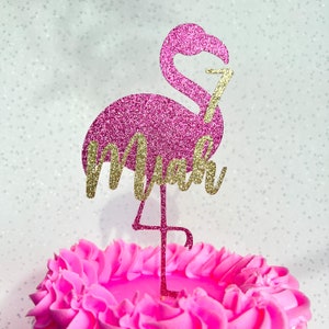 Flamingo Name Age Personalised Custom Glitter Birthday Cake Topper Party Decoration Tropical