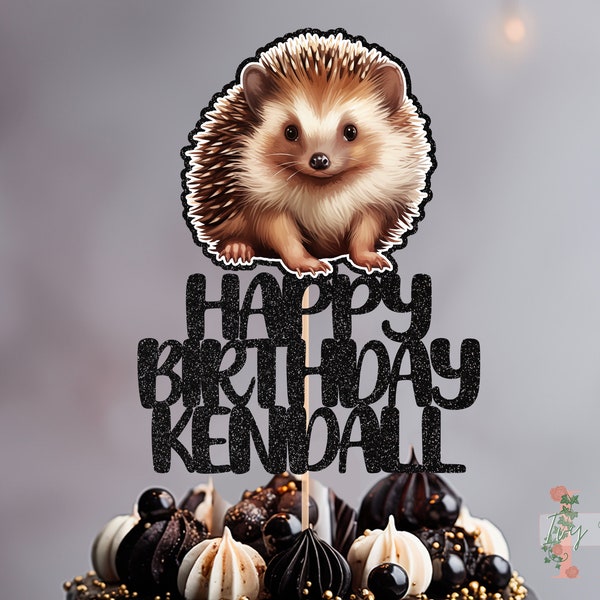 Hedgehog Personalised Custom Glitter Happy Birthday Cake Topper
