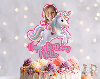 Foto Eenhoorn Gepersonaliseerde Custom Glitter Happy Birthday Taarttopper Feestdecoratie