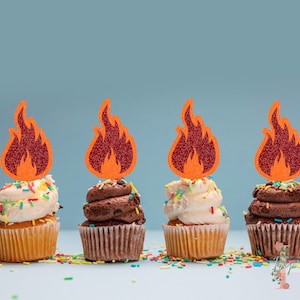 Fire Flame Glitter Cupcake Toppers Party Decoration Birthday
