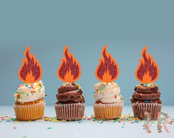 Fire Flame Glitter Cupcake Toppers Party Decoration Birthday