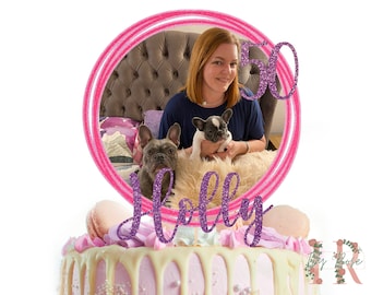 Custom Photo Picture Personalised Glitter Happy Birthday Cake Topper Party Decoration Own Image Selfie