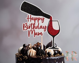 Set di decorazioni di compleanno per vino rosso, per feste di vino rosso, per compleanno, per torte, cupcake, topper per vino rosso, decorazioni per feste