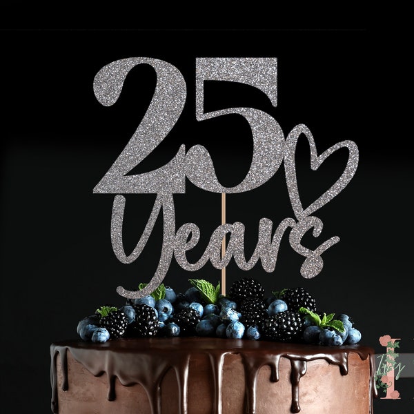 25 Years Glitter Anniversary Cake Topper Party Decoration