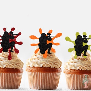 Paint Ball Glitter Cupcake Toppers Party Decoration Birthday