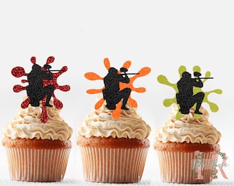 Paint Ball Glitter Cupcake Toppers Party Decoration Birthday