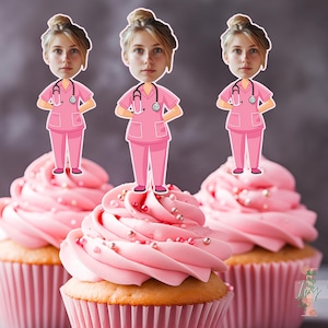 Personalised Photo Nurse Face Cupcake Toppers Birthday Party Decoration Custom Image Head