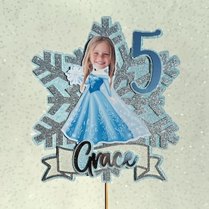 Custom Photo Ice Princess Queen Personalised Glitter Happy Birthday Cake Topper Party Decoration