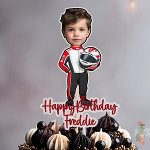 Photo Racing Driver Personalised Custom Glitter Happy Birthday Cake Topper Party Decoration