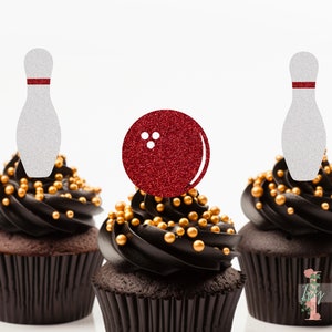 Bowling Glitter Cupcake Toppers Party Decoration Birthday