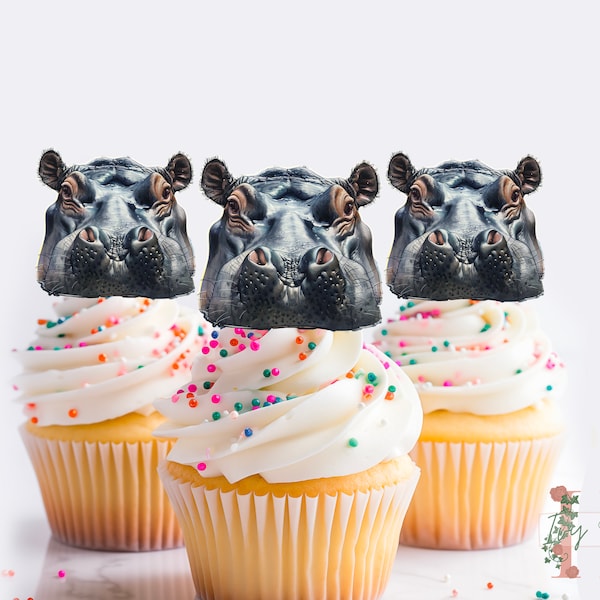 Hippopotamus Cupcake Toppers Party Decoration