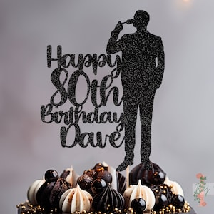 Man Drinking Wine Personalised Happy Birthday Cake Topper Custom Glitter Party Decoration