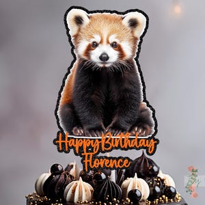 Decoração de festa de bolo de feliz aniversário personalizada com glitter e panda vermelho