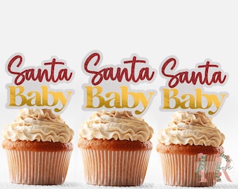 Santa Baby Cupcake Toppers Cake Topper Birthday Party Decoration Christmas