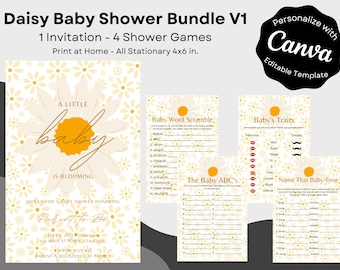 Daisy Baby Shower Invitation and Games Bundle V1