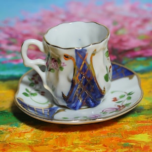 Hand Painted Portuguese Porcelain Mug With Saucer