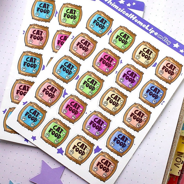 Cat Mom Cat Food Sticker Sheet - Removable Planner Bullet Journal Stickers - Kitten Treats for Kitty Lovers & Pet Care