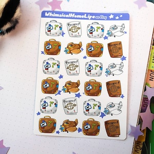 Vintage Travel Sticker Sheet - Bullet Journal Stickers - Suitcase Passport Airplane Vacation Planner
