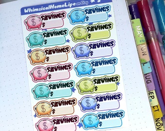 Piggy Bank Savings Balance Stickers Sheet - Bullet Journal Stickers - Budget Retirement & Savings Envelopes Planner