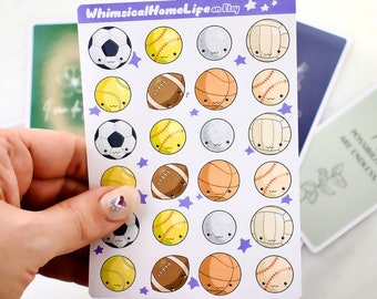 Sports Sticker Sheet - Planner Bullet Journal Stickers - Basketball, Baseball, Softball, Tennis, Bowling, Golf, Volleyball