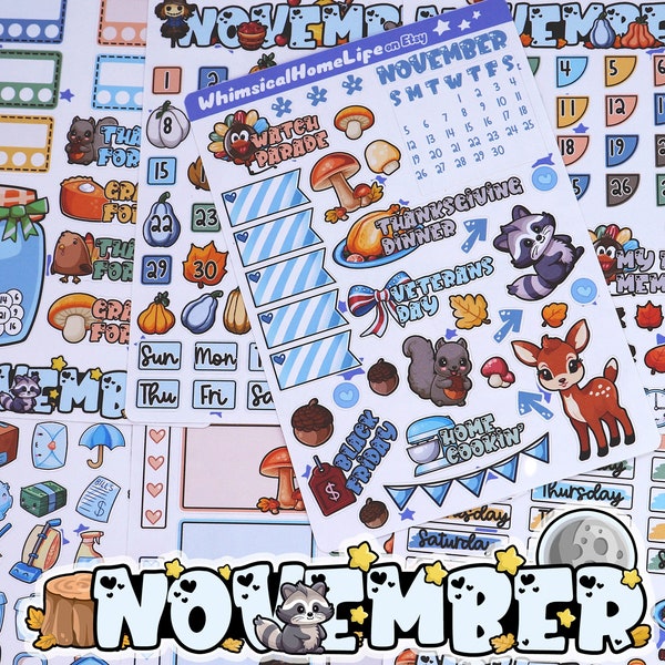 November Planner Sticker Set - November Bullet Journal Monthly Kit - Fall Cottagecore & Thanksgiving Stickers