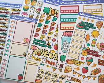 August Bullet Journal Sticker Set - Monthly Planner Kit Stickers - Summer Ice Cream Calendar Stickers