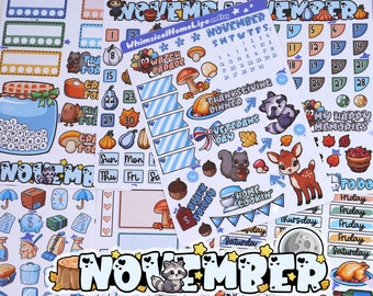 November Planner Sticker Set - November Bullet Journal Monthly Kit - Fall Cottagecore & Thanksgiving Stickers