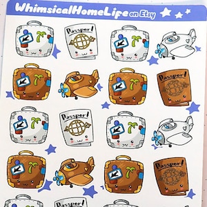 Vintage Travel Sticker Sheet - Bullet Journal Stickers - Suitcase Passport Airplane Vacation Planner