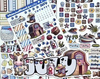 July Planner Stickers (New 2026) – Country Farming Fair Calendar, Bullet Journal Kit