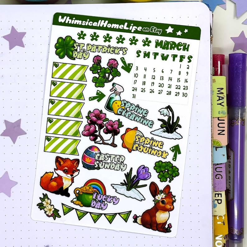 March planner stickers - Monthly - Holidays & Bucket List Events, Calendar, Banner Tabs