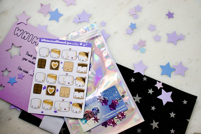 cute stickers with marshmallow smores shown Ready to ship from whimsicalhomelife on etsy