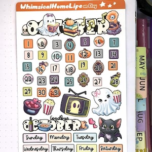 October monthly calendar stickers - tim burton theme with calendar icon stickers