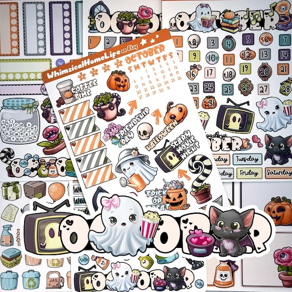 October Planner Stickers Set  (2026 Update) – Spooky Cute Bullet Journal Kit